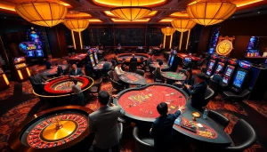 Experience thrilling action on MK8's luxury casino floor with vibrant games and enthusiastic players.