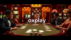 Experience high-stakes gaming at oxplay casino with vibrant poker chips and an elegant setup.