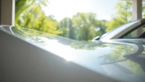 Experience the best car detailing Chattanooga TN with a spotlight on a gleaming vehicle in a vibrant park.