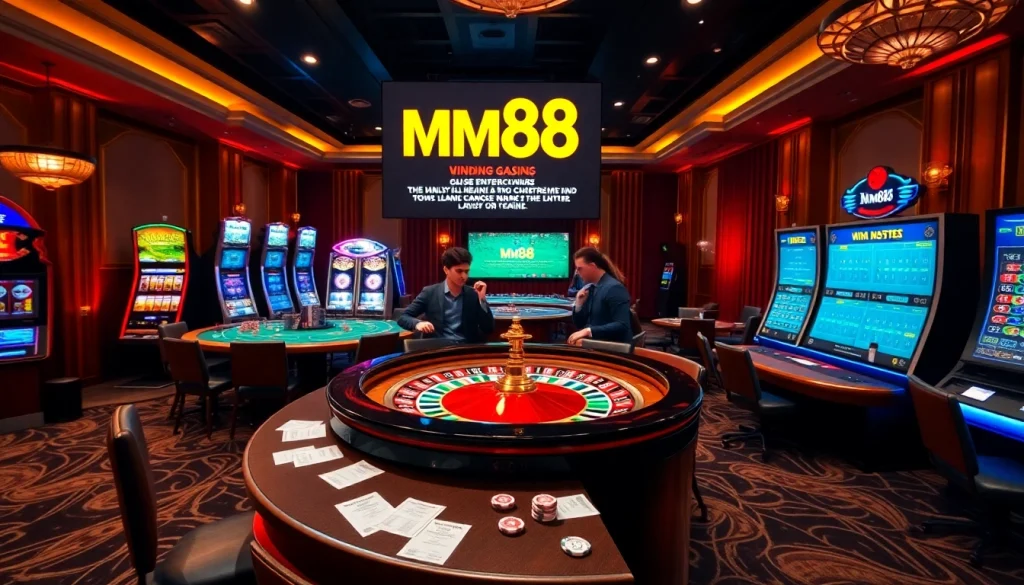 Engaging scene of players enjoying the excitement of MM88 casino games with roulette and poker.
