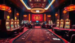 Experience thrilling רמי אונליין action in a luxurious casino setting filled with vibrant games and excitement.