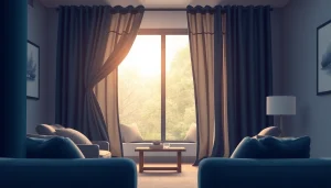 Geniet van verduisterende gordijnen die stijlvol de natuurlijke lichtinval blokkeren in een moderne woonkamer.
