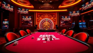 Người chơi đang tận hưởng khoảnh khắc đầy hồi hộp tại bàn poker của casino LUCK8, trong bầu không khí sống động.