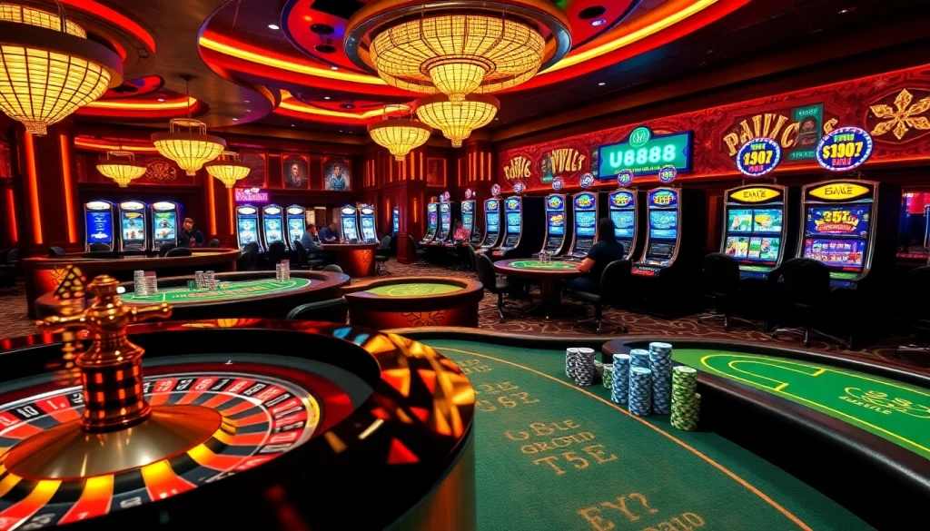 Experience the thrill of U888 casino with poker chips, roulette, and vibrant gaming.