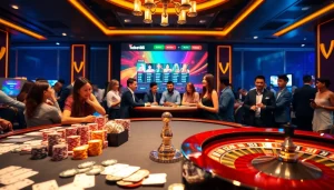 Exciting atmosphere at trang chủ tobet88 with players enjoying poker and roulette games.