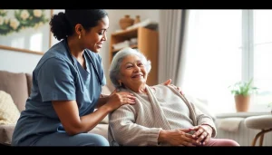Engaging in home care austin tx, a caregiver supports an elderly woman in a cozy home setting.