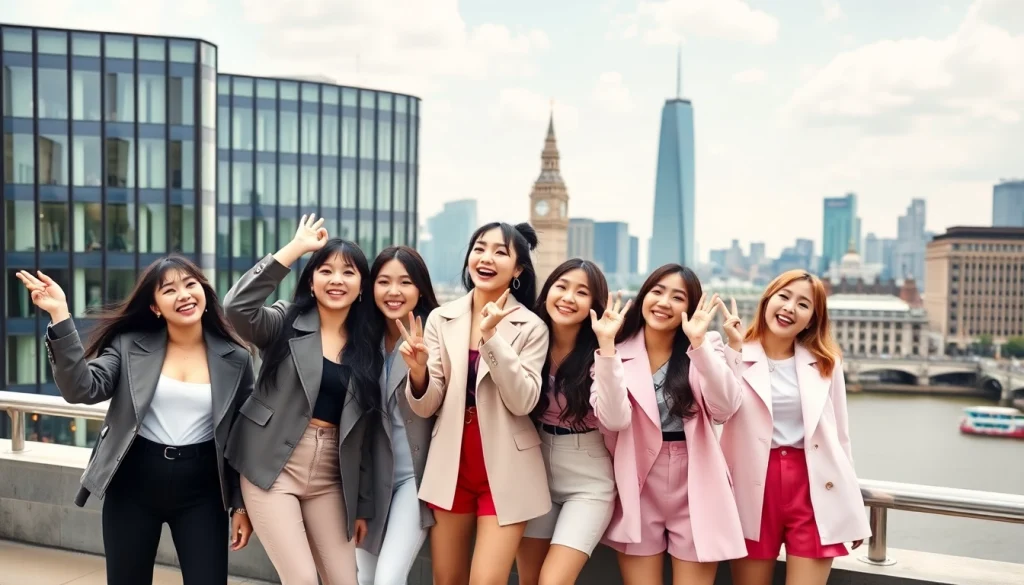 BLACKPINK members celebrating with the urban landscape, highlighting the latest Blackpink news.