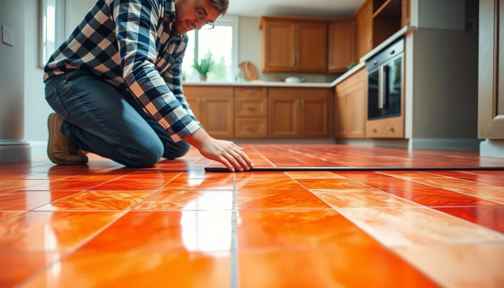 Tile Installater Salem applying vibrant ceramic tiles in a stylish kitchen.