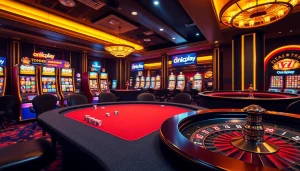 Experience thrilling gambling at ONICPLAY with vibrant slot machines and elegant poker tables.