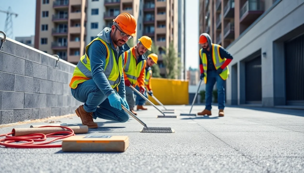 Dares Surfacing team efficiently applying high-quality surface solutions in an urban setting.