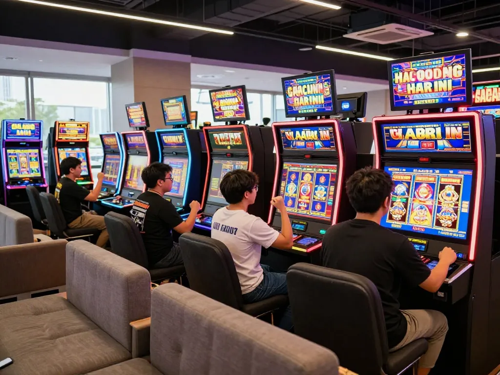 Pemain menikmati slot gacor hari ini dalam suasana perjudian online yang ramai.