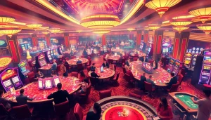 Engaging casino atmosphere at trang chủ thabet with players enjoying poker and roulette.