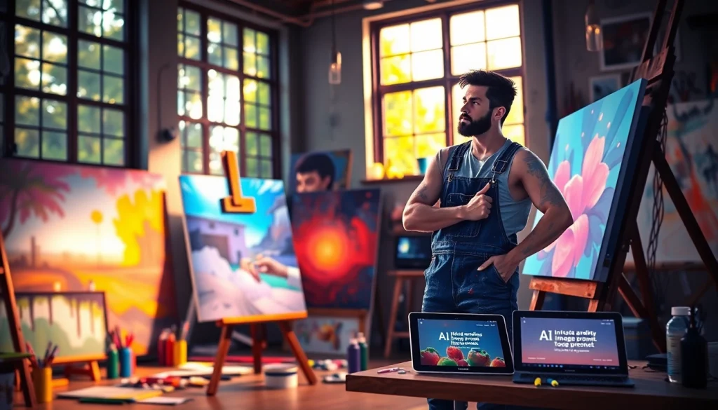 Artistic studio scene illustrating the process of image to prompt generation.