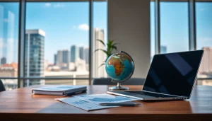 Luxembourg holding company office setting with financial documents on a desk, enhancing professionalism.