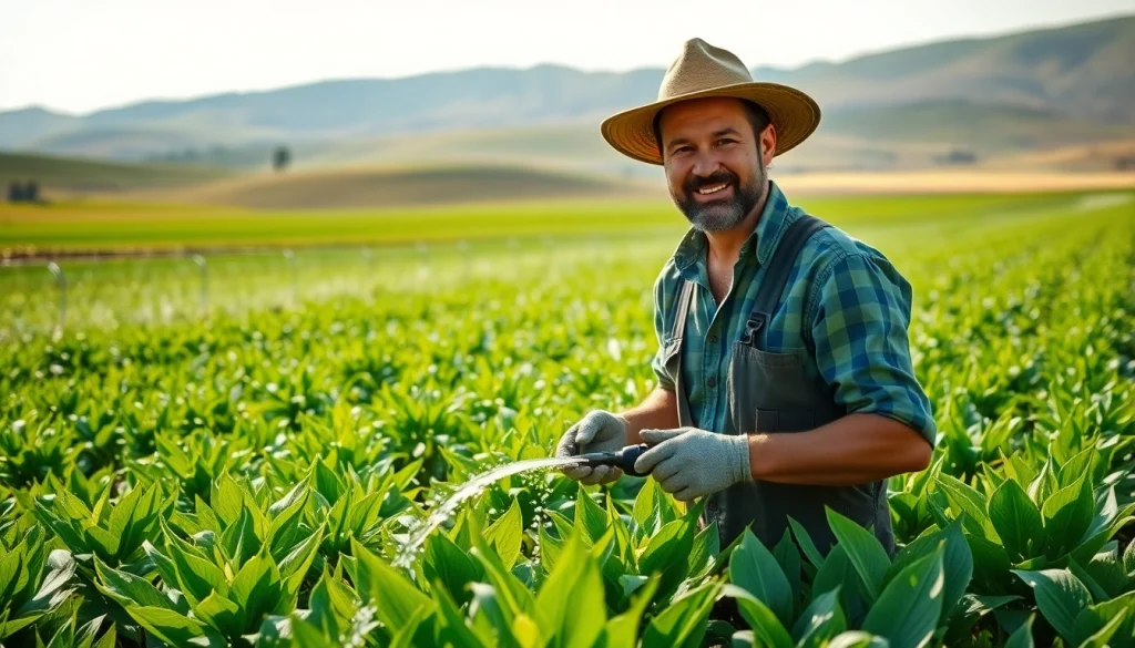 Farmers implementing land irrigation techniques to promote healthy crop growth.