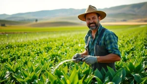 Farmers implementing land irrigation techniques to promote healthy crop growth.