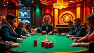 Profiter d'une partie de poker palpitante dans un casino en ligne de luxe avec une atmosphère vibrante et un gameplay stratégique.