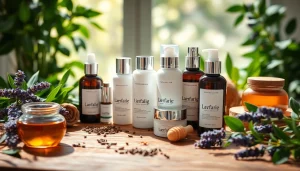 prirodna kozmetika postavljena ispred zelenila i prirodnih sastojaka