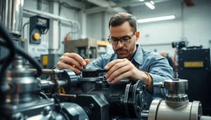 Efficient hydraulic system maintenance process showcased by an expert technician inspecting crucial components.