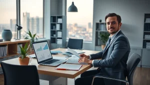 Usługi księgowe w profesjonalnym biurze rachunkowym w Poznaniu, przedstawiające wykresy i księgowego.