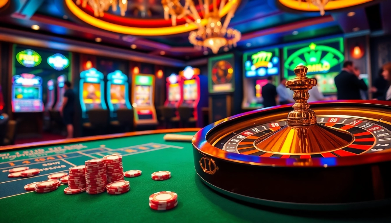 Players enjoying vibrant games at 777VIP casino with luxury slot machines and exciting roulette.