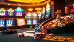 Experience the excitement of Hay88 with vibrant casino tables and poker chips.