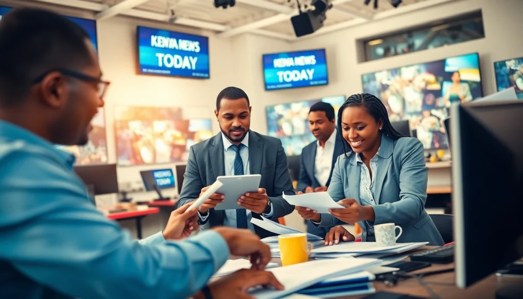 Stay updated with the latest events through Kenya News Today in a bustling newsroom.
