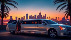 Luxury Los Angeles Limo service with professional chauffeur at sunset.