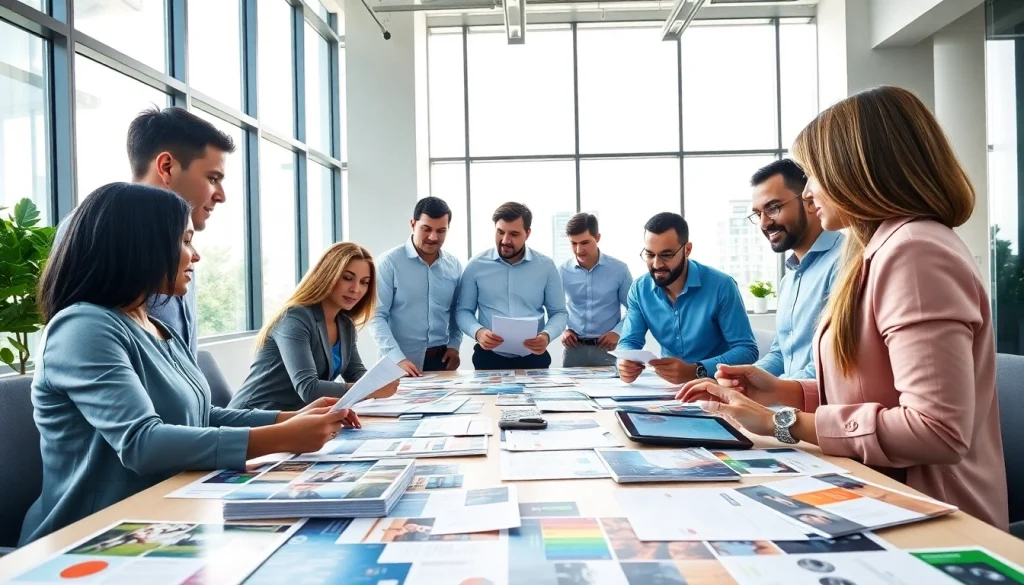 Atlas Direct Mail team collaborating on creative marketing solutions in a vibrant office.