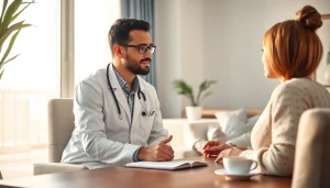 Engaging session between a Dubai psychiatrist and a patient in a calm office.