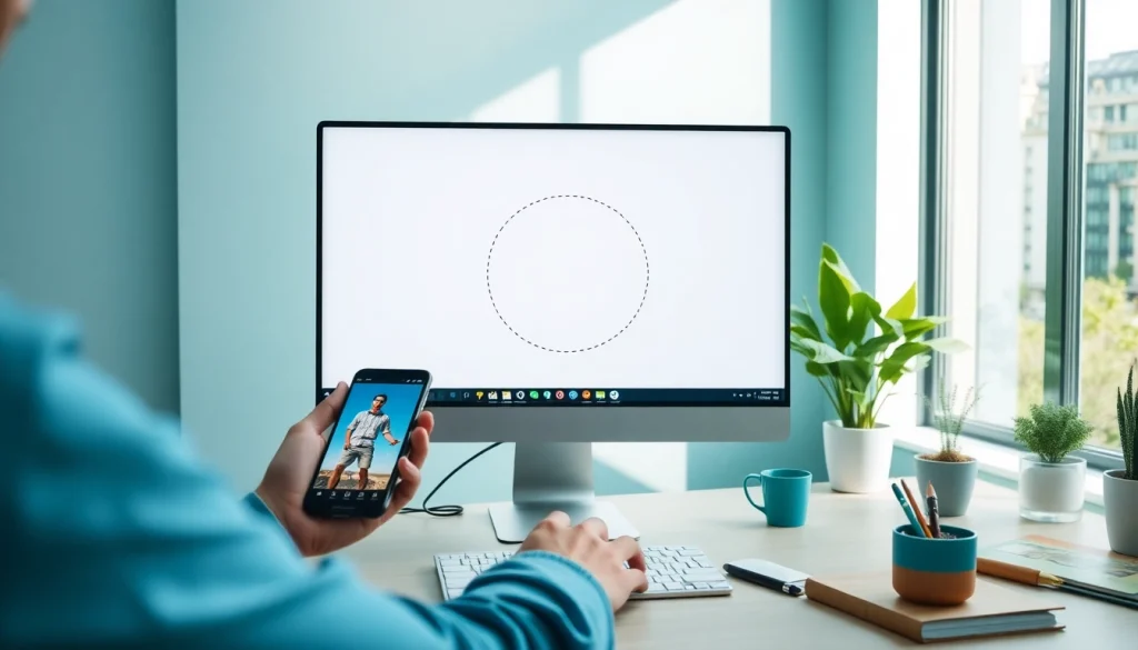 Crop image in circle online tool shown on a bright workspace computer screen with vibrant colors.