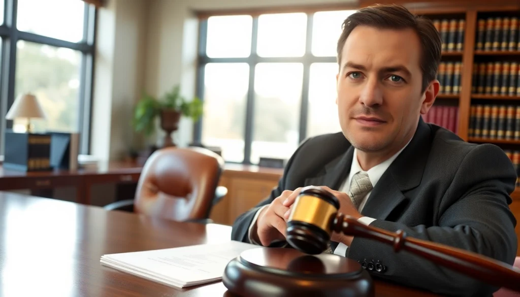 Greenville Personal Injury Lawyer confidently discussing a case in a professional office.
