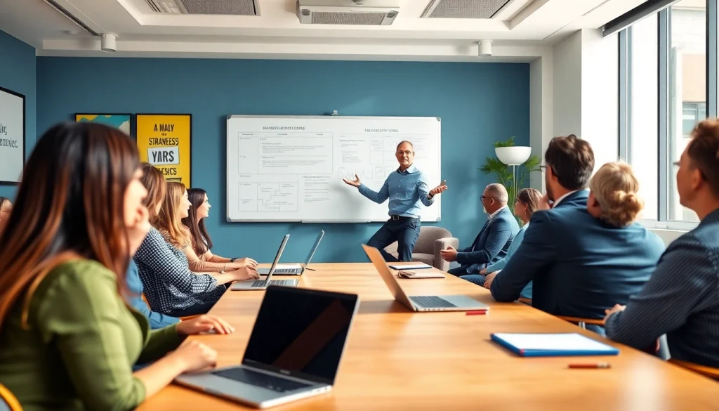 Engaging coaching leadership workshop led by a professional trainer, inspiring diverse participants.