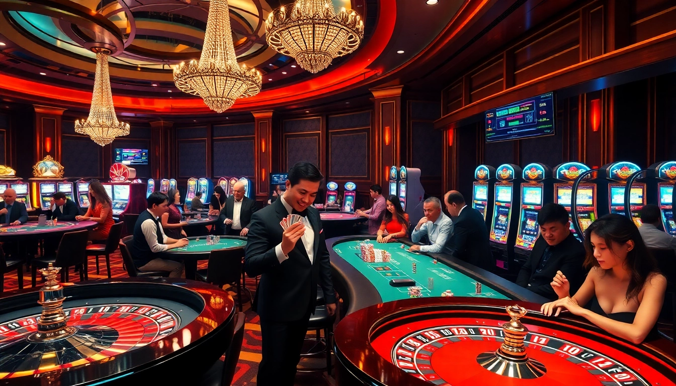 TV88 casino enthusiasts enjoying high-stakes games in an opulent setting