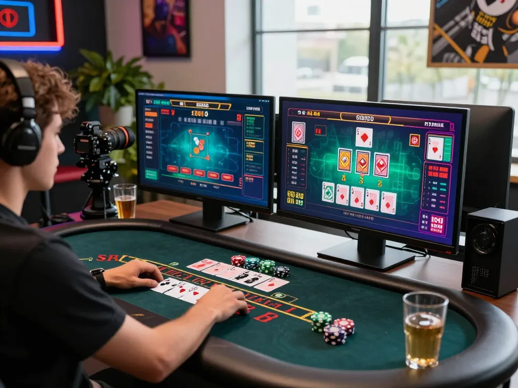 Player enjoying an immersive baccarat experience on an online platform while surrounded by a stylish gaming setup.