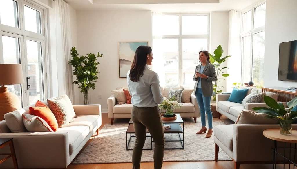 Projektant wnętrz prezentujący nowoczesne wnętrze z naturalnym światłem.