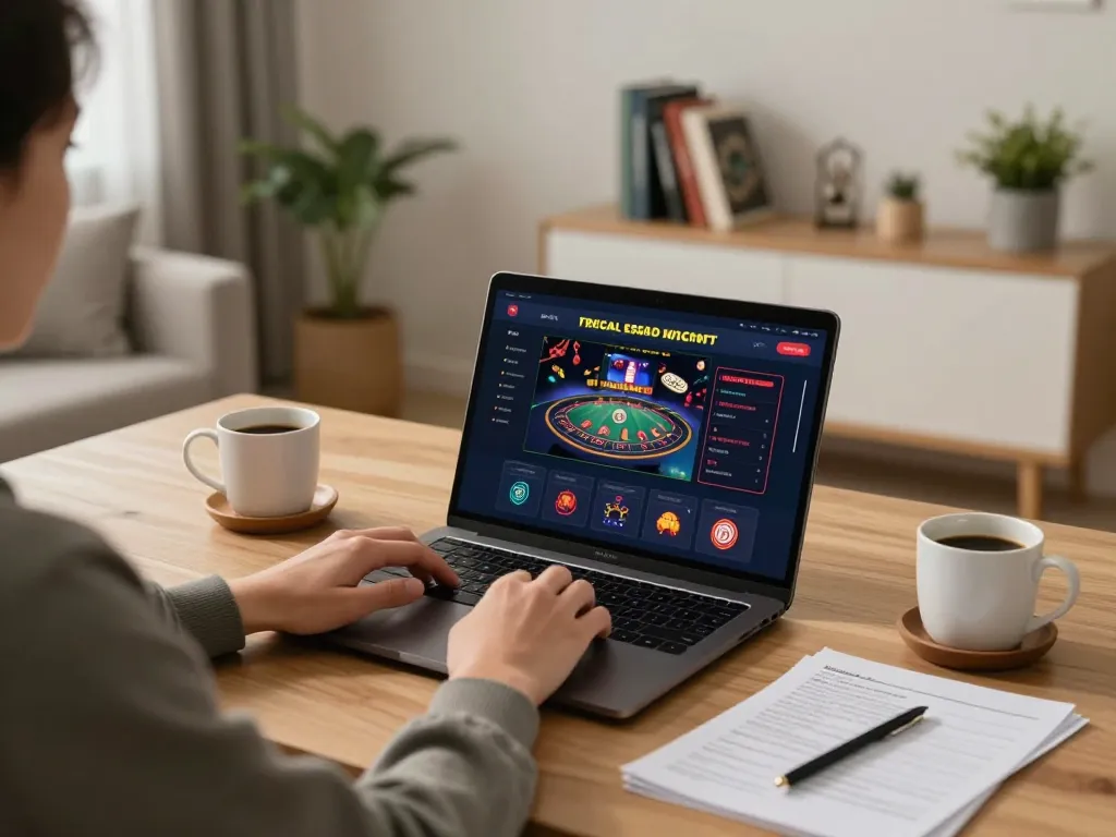 Engaged player using uu88 net for online gambling from a cozy home setup, showcasing a personal gaming experience.