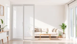 La mosquitera plisada puerta destaca en un hogar luminoso y acogedor, ofreciendo elegancia y funcionalidad.