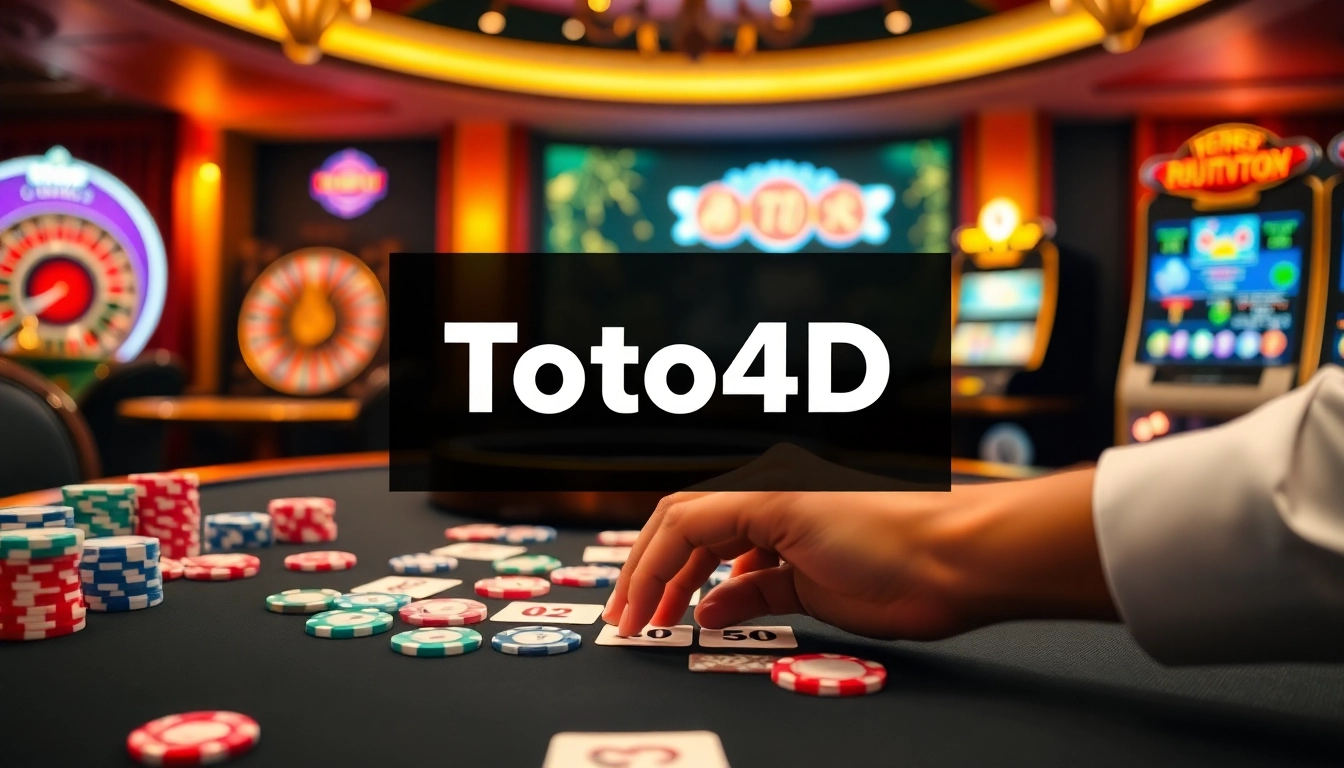 Pemain yang sedang memilih nomor Toto4D di meja kasino elegan yang dipenuhi chip berwarna-warni.