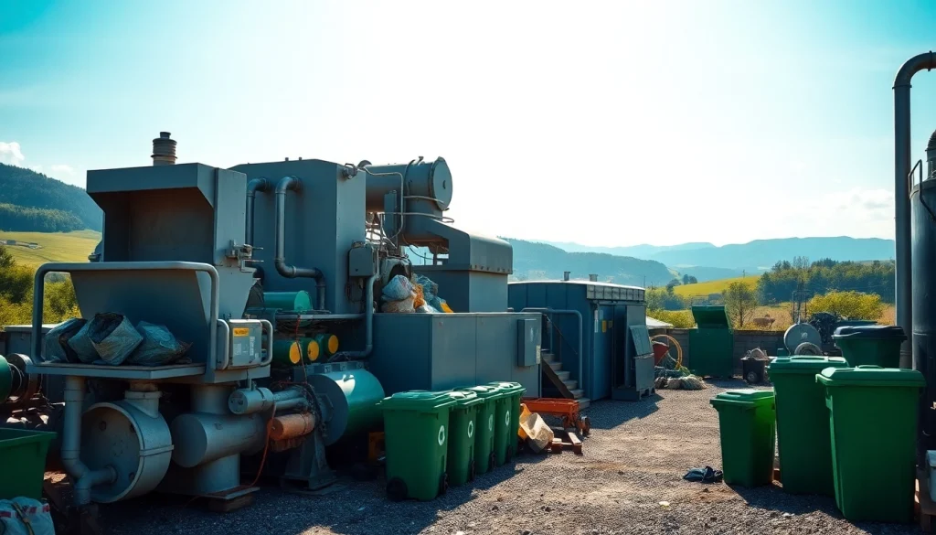 Clean and efficient cold lake dump with waste management equipment processing materials.