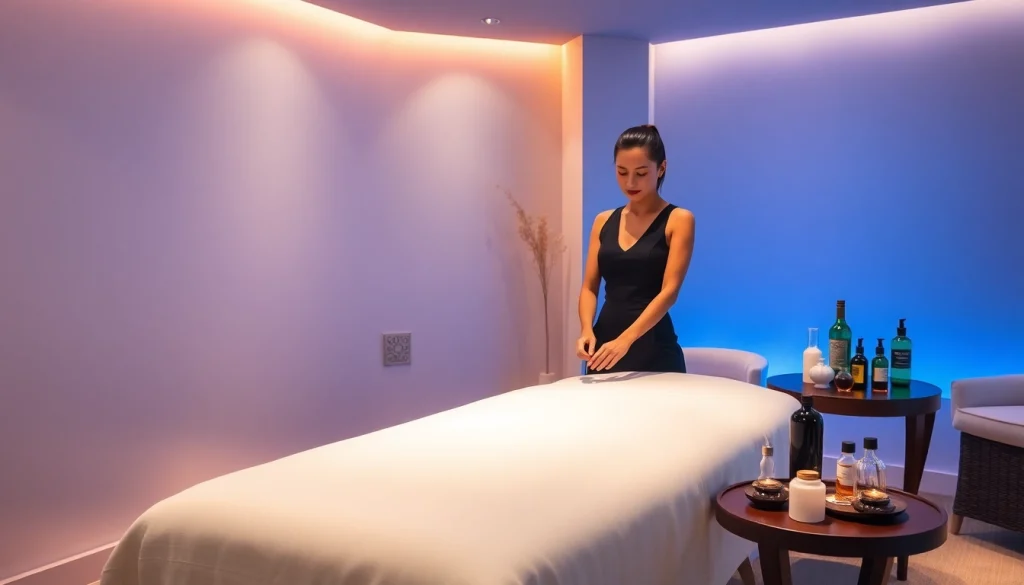 우아한 장식으로 차분한 마사지 환경을 준비하는 전문 러시아마사지 치료사의 편안한 장면.