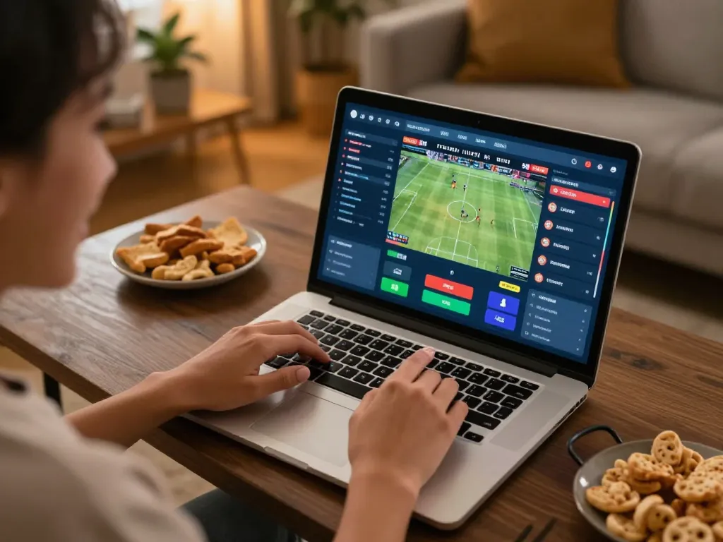 Soi Kèo online sports betting session at home with vibrant interface and user engagement.