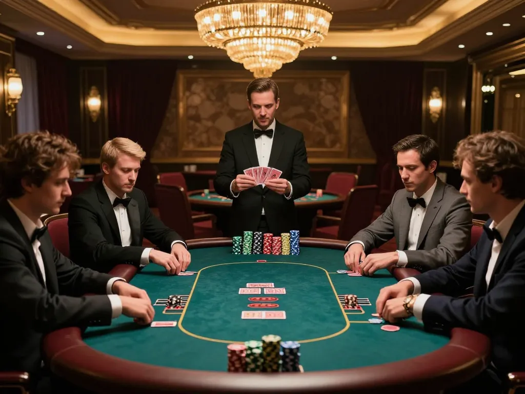 28bet vip exceptional poker scene depicting elite players strategizing their moves in an upscale casino.