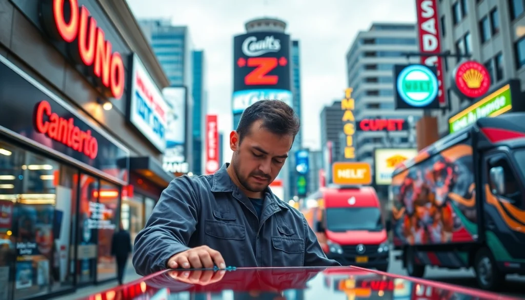 Edmonton sign company showcasing vibrant storefront signs and skilled craftsmanship in a city setting.