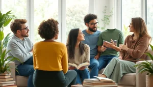 Visual representation of mental health awareness in supportive group discussions promoting understanding.