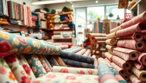 Sfeervolle stoffen webshop nederland met een verscheidenheid aan kleurrijke stoffen en patronen.