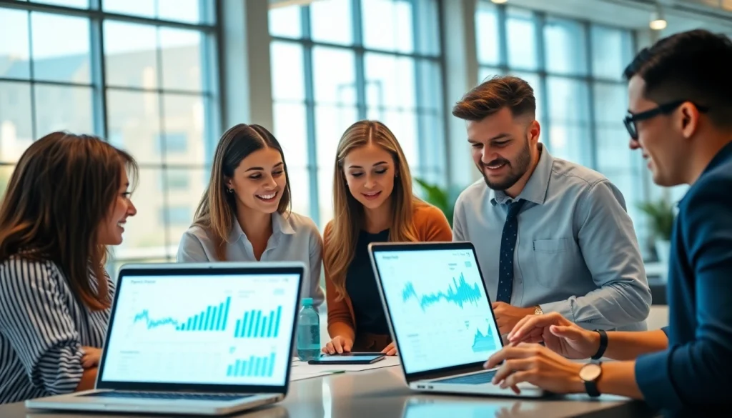 SaaS payments team collaborating on digital solutions in a modern office