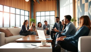 Brightet team collaborating in a vibrant workspace during a marketing strategy session.