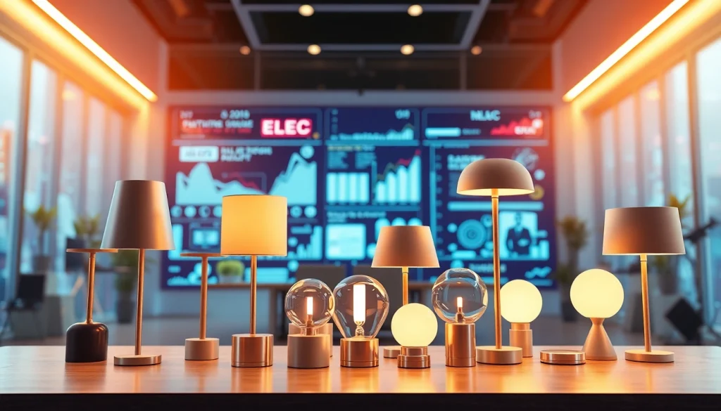 Explore ELC Lamps Online selection featuring modern designs in a vibrant digital display.