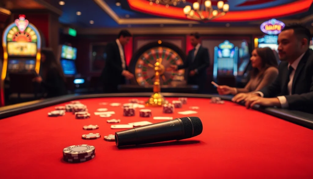 Casino scene showcasing the excitement of players with the MV88 microphone poised for capturing action.